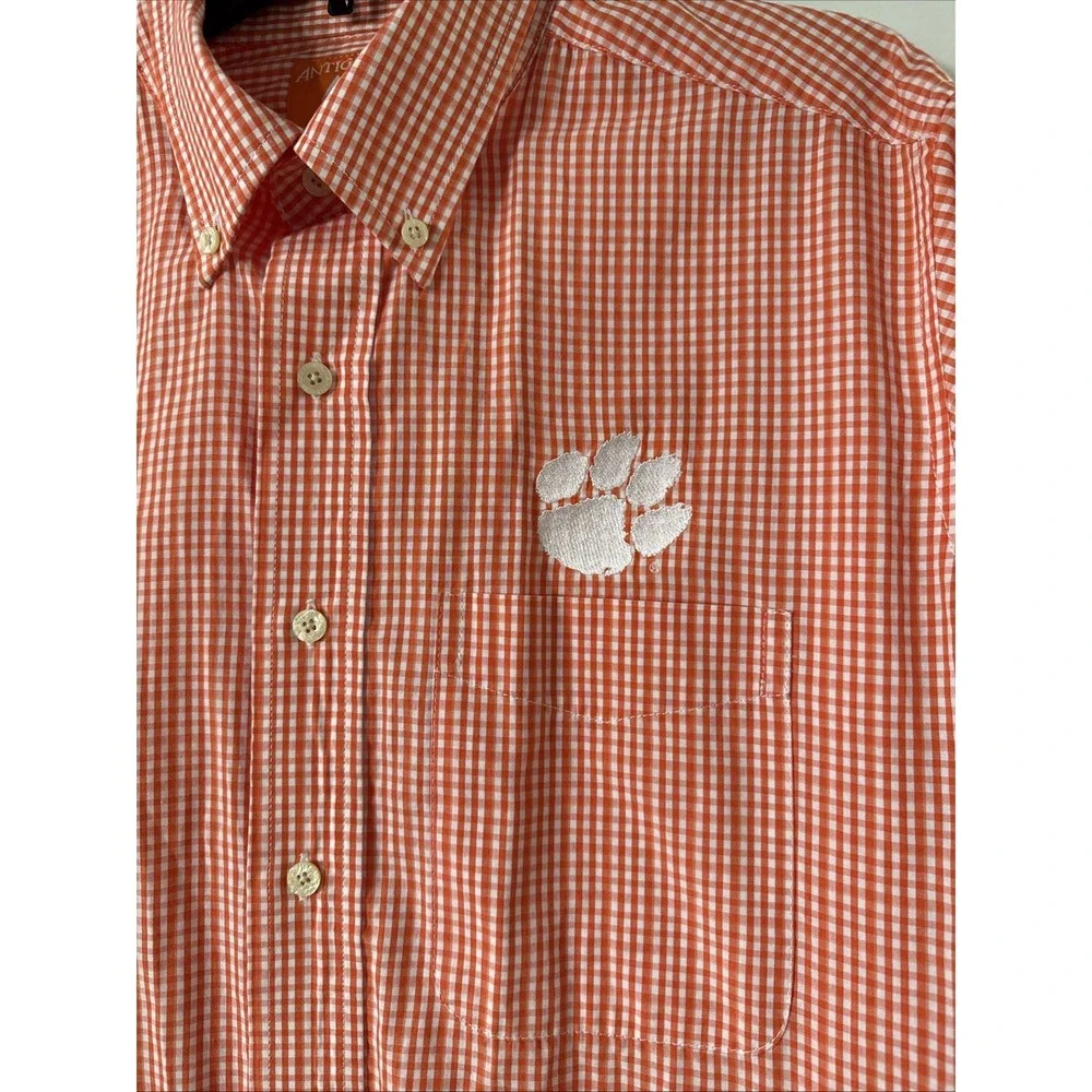 Clemson Tigers Men's Size Large Orange Gingham Button-down Shirt Embroidered Paw - Picture 2 of 6